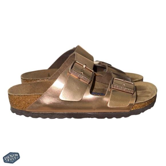 Birkenstock Women’s Metallic Copper Arizona BS Slip On Slide Sandals - Picture 12 of 16